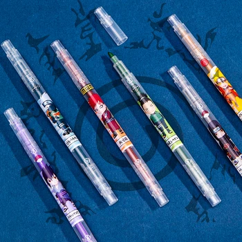 6 Renkler / kutu Çift başlı Vurgulayıcı Kalem Seti Anime Floresan İşaretleyiciler Fosforlu Kalemler resim kalemi Kırtasiye Ofis Malzemeleri