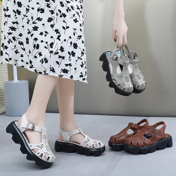 GKTINOO kadın Sandalet Hakiki Deri Platform Sandalet 2022 Yaz Kalın Taban Yüksek Topuklu Bayan Sandalet Yaz Ayakkabı Kadınlar İçin 0