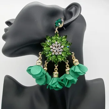 Boho Çiçek Püskül Küpe Kadınlar İçin Büyük Kristal Kolye Rhinestone Bildirimi Küpe moda takı Hint Küpe