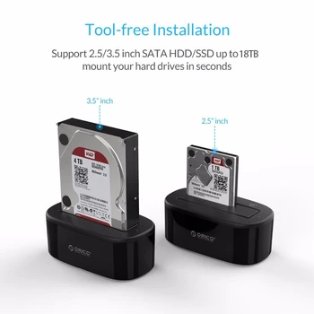 ORICO Sabit Disk Yerleştirme İstasyonu USB 3.0 SATA HDD Yerleştirme İstasyonu için 2.5 / 3.5 inç SATA Sabit Disk kart okuyucu Desteği 18TB