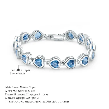GEM'S BALE 6x6mm Kalp Doğal İsviçre Mavi Topaz Zincir Bağlantı Bilezik Saf 100 %925 Ayar Gümüş moda takı Kadınlar İçin
