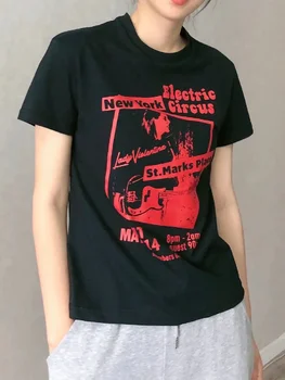 Tatlı Kızlar Baskı kısa kollu t-shirt Yuvarlak Yaka 2022 Bahar Moda Bayanlar Streetwear Tees Y2K Kadın Yumuşak Pamuklu Sevimli Üstleri