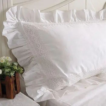 2 adet yeni Beyaz Saten Dantel fırfır yastık kılıfı Avrupa tarzı zarif işlemeli yastık kılıfı lüks yatak yastık örtüsü hiçbir dolgu