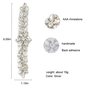 YANSTAR 5 ADET Toptan Gelin kıyafeti Kanat Rhinestones Aplikler Demir Gelinlik Kemer Temizle Gümüş Kristal YS843