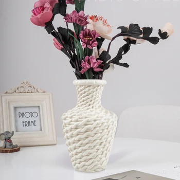 Modern Taklit Rattan Vazo Masa Çiçek Düzenleme Konteyner Oturma Odası İskandinav Tarzı Plastik Vazolar Ev Dekor Süsler