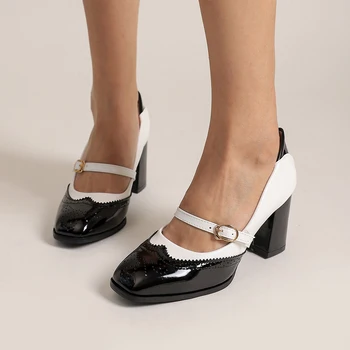 Mary Janes Ayakkabı OL yüksek topuk Kadın Tatlı Pompaları ile Kalın Sonbahar Kadın Yuvarlak Tek Ayakkabı parti düğün Topuklu kadın ayakkabıları 3