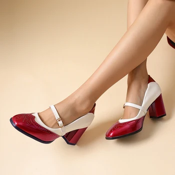 Mary Janes Ayakkabı OL yüksek topuk Kadın Tatlı Pompaları ile Kalın Sonbahar Kadın Yuvarlak Tek Ayakkabı parti düğün Topuklu kadın ayakkabıları 4