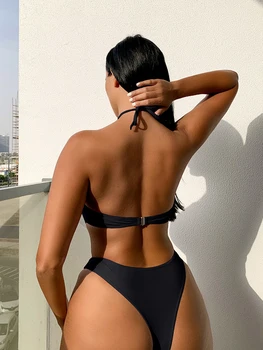 Seksi Siyah Backless Bandaj Tek Parça Mayo Kadınlar 2022 Cut Out Mayo Mayo Monokini Beachwear
