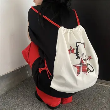 Kadınlar için Kawaii Basit Okul üniversite öğrencileri için sırt çantası Sanrio Hello Kitty Çantası Sırt Çantası Kanvas Çanta Y2g İpli Çanta
