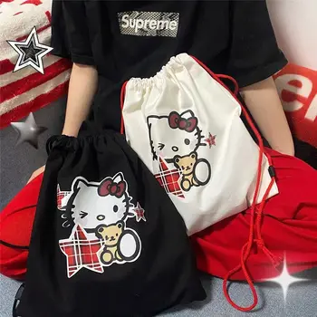 Kadınlar için Kawaii Basit Okul üniversite öğrencileri için sırt çantası Sanrio Hello Kitty Çantası Sırt Çantası Kanvas Çanta Y2g İpli Çanta 3