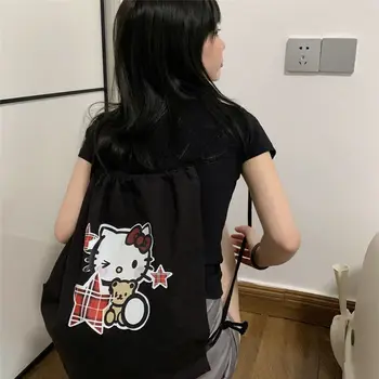 Kadınlar için Kawaii Basit Okul üniversite öğrencileri için sırt çantası Sanrio Hello Kitty Çantası Sırt Çantası Kanvas Çanta Y2g İpli Çanta 4