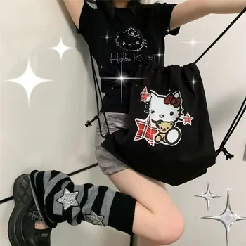 Kadınlar için Kawaii Basit Okul üniversite öğrencileri için sırt çantası Sanrio Hello Kitty Çantası Sırt Çantası Kanvas Çanta Y2g İpli Çanta 5