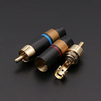 1 çift / 2 adet RCA fiş Lüks Bakır RCA erkek Konnektör altın kaplama ses adaptörü mavi ve kırmızı pigtail hoparlör fişi 6mm Kablo