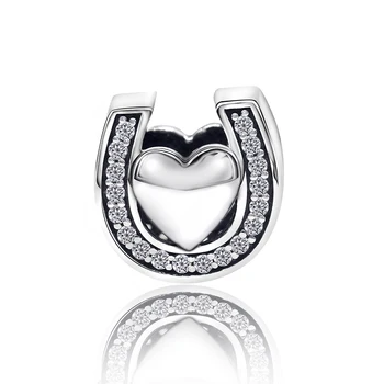925 Ayar Gümüş Aşk Kalp At Nalı Charm Temizle CZ Fit Orijinal Pandora Takılar Bilezik Bileklik Takı Yapımı