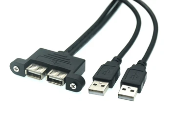 Çift Bağlantı Noktalı USB 2.0 A Erkek-Dişi M / F Uzatma Vidası Kilit Paneli Montaj Kablosu 50cm 30cm