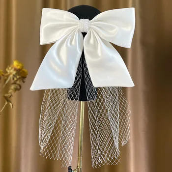 Moda Yay-Düğüm saç tokası Peçe ile Kadın Headdress El Yapımı gelin tacı Barette Kadın Balo saç Takı Düğün Aksesuarları