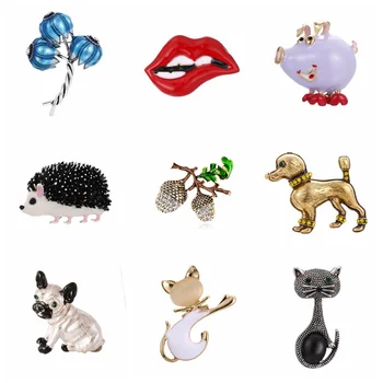 Kadınlar için Hayvanlar Sevimli Pembe Piggy / Kedi Emaye Broş Pins Kadınlar için moda takı Konfeksiyon Yaka Aksesuar Kız Hediye