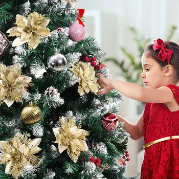 TOYANDONA 12 adet Noel Glitter Yapay Atatürk Çiçeği Çiçekler Noel Ağacı Çiçek Süsler Parti Dekor ile 12 adet Klipler