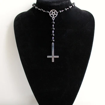 Gotik Tespih çekici gerdanlık Kolye Moda Ters Pentagram Kolye Kolye Takı Boncuk Zincir Kadın Erkek için