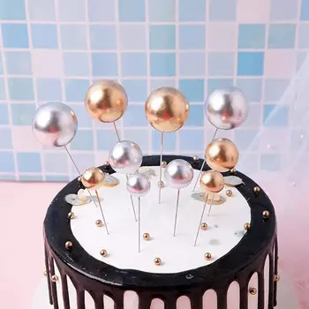 5 Renkli Top Dekorasyon Düğün Pastası Dekorasyon Topper Topu Altın Parti Doğum Günü Cupcake Kek Dekorasyon Malzemeleri T2f6