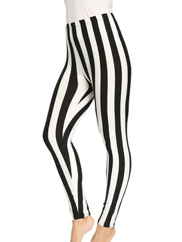 CHSDCSI Yaz Tayt Kadınlar Siyah Beyaz Nokta Push Up Leggins Mujer Şerit Baskılı Orta Bel Polyester fitness pantolonları 3