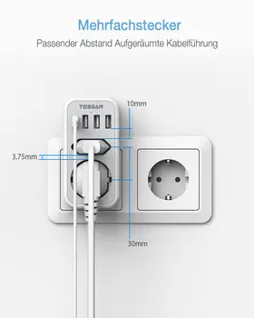 TESSAN AB Dikey Duvar Soket Adaptörü 2 Çıkışlı 3 USB Bağlantı Noktası ve 1 Tip C Fiş, 6-in-1 Çok Çıkışlı güç şeridi Ev için 5