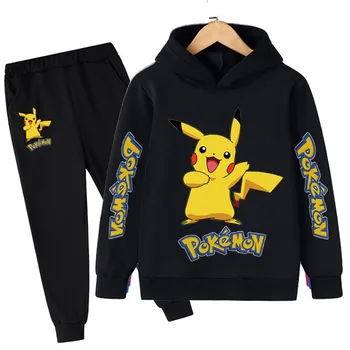 Pokémon anime etrafında Pikachu kapüşonlu süveter Avrupa ve Amerika Birleşik Devletleri yeni spor takımları erkek ve kız Pikachu kazak takım elbise