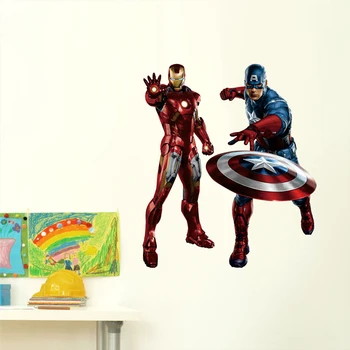 Karikatür Avenger duvar sticker Demir Adam Kaptan Amerika çocuk odaları için çıkartmaları erkek aşk çocuk odası dekor çocuk hediyeler 0
