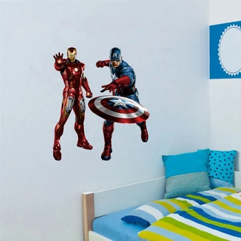 Karikatür Avenger duvar sticker Demir Adam Kaptan Amerika çocuk odaları için çıkartmaları erkek aşk çocuk odası dekor çocuk hediyeler 2