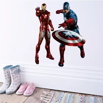 Karikatür Avenger duvar sticker Demir Adam Kaptan Amerika çocuk odaları için çıkartmaları erkek aşk çocuk odası dekor çocuk hediyeler 5
