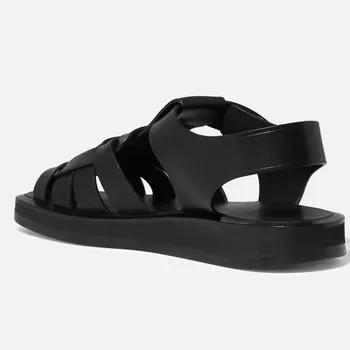 2021 Vintage Lüks Marka Rahat Yürüyüş Roma Balıkçı Gladyatör Tam Hakiki Deri Dokuma Deri Sandalet Yaz Kadın Ayakkabı