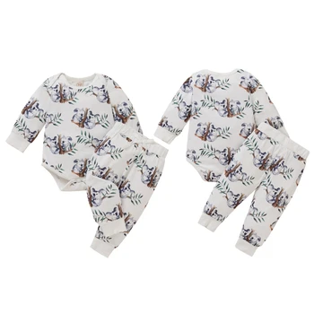 Ilkbahar Yaz Bebek Giyim 0-12M Yenidoğan Kız Erkek Giysileri Set Hayvan Koala Bodysuit ve Pantolon Çocuklar Yürümeye Başlayan Bebek Pijama 0