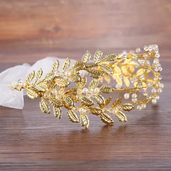 Moda Barok Hairbands gelin tacı Taçlar İnci Kristal noiva Altın Yapraklar Saç klipleri Takı Düğün saç aksesuarları JL
