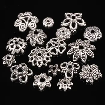 50 adet Tibet Gümüş Renk Metal Çiçek Gevşek halka boncuk Kapaklar Toptan lot Takı Yapımı için DIY El Sanatları Bulguları 32#~53#