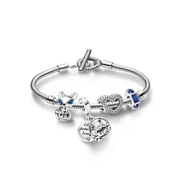 Arvore de natal estrela azul inverno charme 925 prata esterlina joias femininas diy pan  pulseira