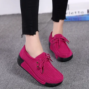Kadın Ayakkabı Nefes Platformu kadın ayakkabı Rahat Lace up kadın Sneakers rahat ışık salıncak takozlar ayakkabı yürüyüş ayakkabısı