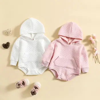 Synpos Sonbahar Yürümeye Başlayan Soğuk Renk Kapşonlu Romper Bebek Kız Bodysuit Kıyafetler Büyük Boy Onesie Sıcak Bebek Giysileri 0-24 Ay