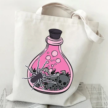 Kafatası Deneysel Şişe 2022 Yeni Karikatür Baskı kadın Çanta Bayan alışveriş çantası Kanvas bakkal Torbaları Tote Çanta Kızlar için
