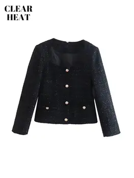 Kadın Zarif Pullu Kırpılmış Blazers Setleri Kadın Tek Göğüslü Üst + Etek 2 Parça Set 2022 Sonbahar Ofis Bayan Streetwear Takım Elbise 2