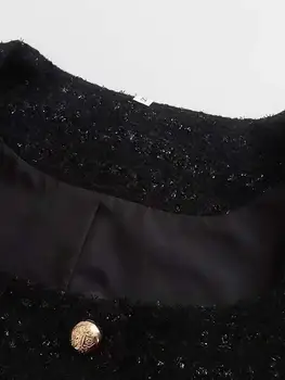 Kadın Zarif Pullu Kırpılmış Blazers Setleri Kadın Tek Göğüslü Üst + Etek 2 Parça Set 2022 Sonbahar Ofis Bayan Streetwear Takım Elbise 4