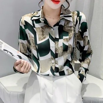 2023 İlkbahar Ve Sonbahar Moda kadın Uzun Kollu Gömlek Fransız Dikiş Baskılı Şifon Üst kızın Çok Yönlü pamuklu bluz
