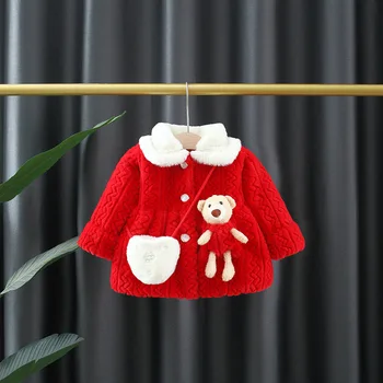 2 adet Kış Bebek Kız Noel Pamuk Ceket Kalınlaşmış çocuk Yün Kazak Ceket Yaka Tulum Yürüyor Çocuk Kostüm + çanta