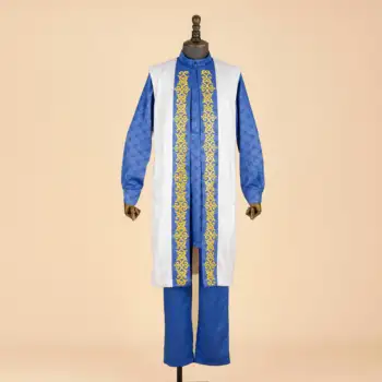 Afrika Takım Elbise Erkekler için Jakarlı APTX 3 Adet Katı Gömlek ve Pantolon + Jakarlı Kıyafet Yüksek Kaliteli Pamuk T2016020 2