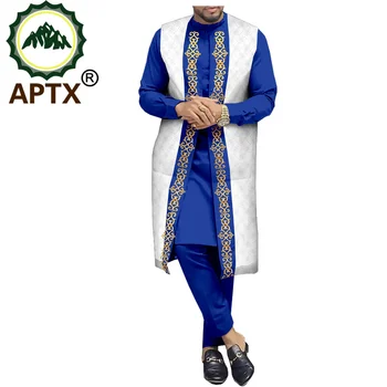 Afrika Takım Elbise Erkekler için Jakarlı APTX 3 Adet Katı Gömlek ve Pantolon + Jakarlı Kıyafet Yüksek Kaliteli Pamuk T2016020 4