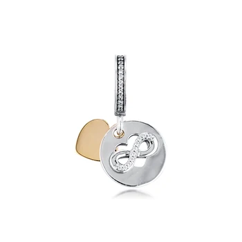 Charms Bilezik Kolye için uygun 100 %925 Ayar Gümüş Takı Kalp Infinity Dangle Boncuk İle 14 K Altın Ücretsiz Kargo