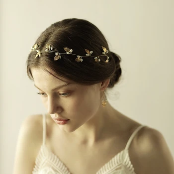 Inci Çiçek Kafa Bandı Tiaras Taçlar Kızlar Gümüş Altın Renk Yaprak Başlığı Gelin saç takı Zarif Düğün saç aksesuarları 5