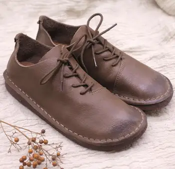 Careaymade-Erken sonbahar yeni el ısmarlama orijinal Sen'in antik hakiki deri ayakkabı, yuvarlak kafa rahat kadın ayakkabısı 0