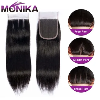 Monika 4x4 Kapaklar Brezilyalı Düz Kapatma %100 % İnsan Saç Kapatma Ücretsiz / Orta / 3 Bölüm Üst Dantel Kapatma 22 inç Olmayan Remy Saç
