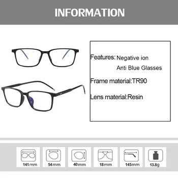 Mavi ışık engelleme gözlük kadın erkek Negatif İyonlar TR90 Bilgisayar oyun çerçevesi Kare Nerd Reçetesiz Lens