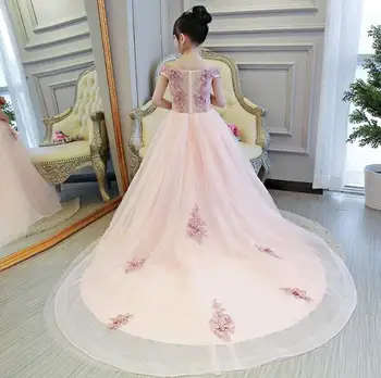 Pembe Kızlar Omuzsuz düğün elbisesi Uzun Firar Parti Tül Prenses Doğum Günü Elbise Noel Kıyafeti İlk Communion Elbise